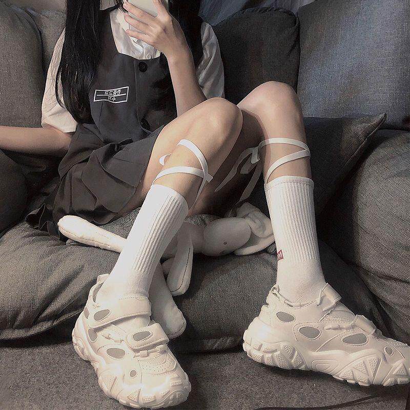 绑带袜交叉小腿子女中筒