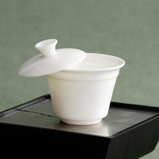 象牙白盖碗二才家用不烫手泡茶碗悬停可旋转功夫茶具羊脂玉盖碗