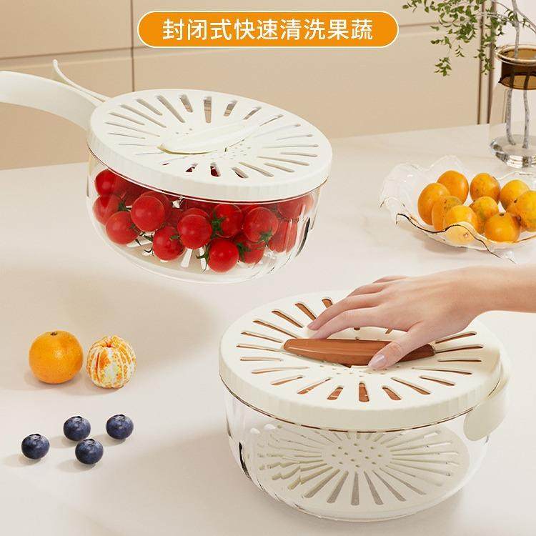 厨房沥水碗蔬菜生鲜冰箱保鲜盒可折叠户外旅行便携水果收纳盒