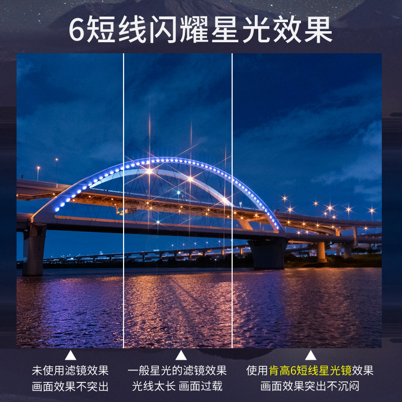 肯高6短线星光镜适用于佳能尼康十字星芒镜 珠宝闪光滤镜单反49 52 55 58 62 67 72 77 82mm相机镜头保护镜