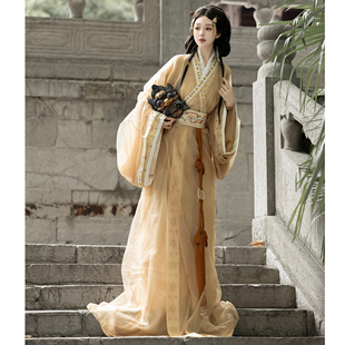 战国袍古风交领直裾拖尾仙气春夏 原创复原款 素羽华裳汉服 不念