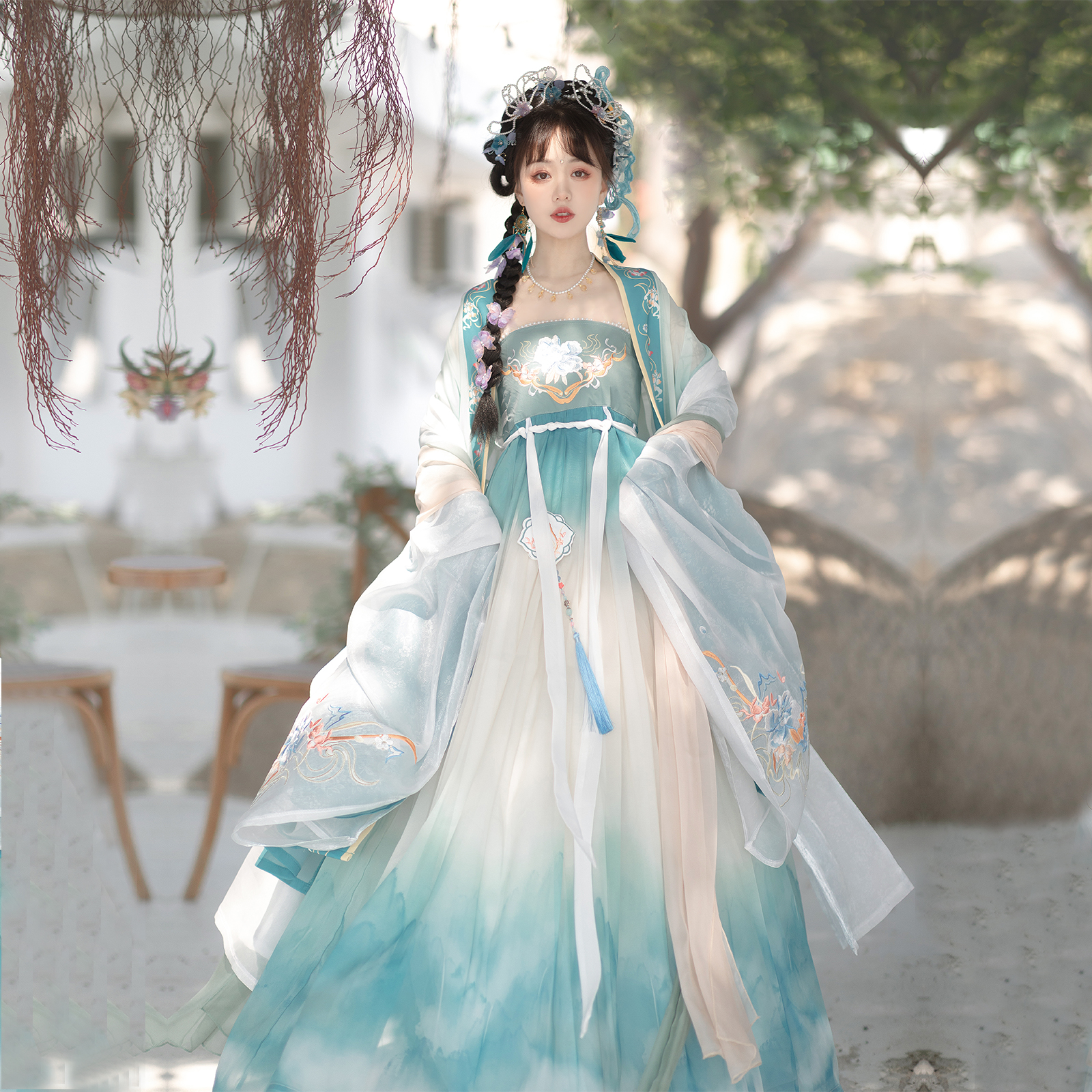 素羽华裳青山梦 原创诃子裙改良汉服女唐制刺绣大袖衫仙气春夏款