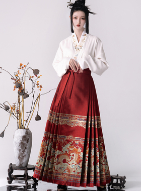 素羽华裳游龙踏雪 红色马面裙明制汉服女订婚新年款织金春夏套装