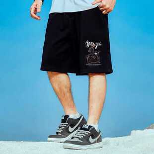 薄款 五分中裤 胖子宽松男裤 复古机车潮流休闲运动加肥大码 美式 夏季