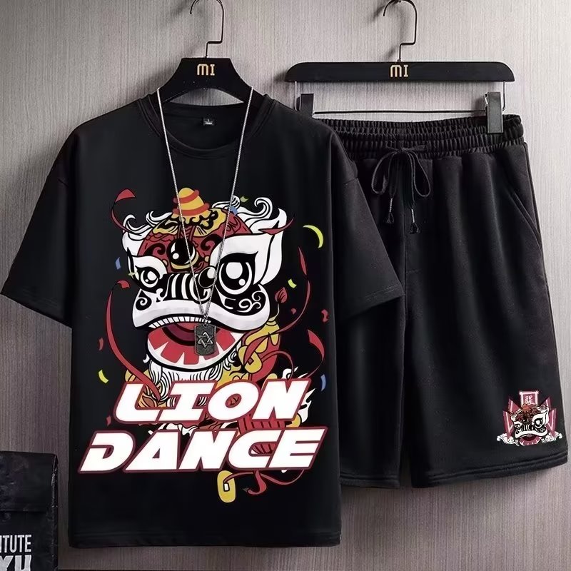 欧美潮牌短袖短裤套装男士休闲宽松潮流加肥加大oversize嘻哈套装