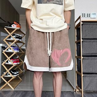 男款 直筒宽松沙滩裤 夏季 衩美式 潮 外穿撞色潮流五分裤 高街重磅短裤