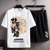 新款 宽松潮流圆领青春休闲套装 国朝印花大码 t恤男士 短袖 2024夏季