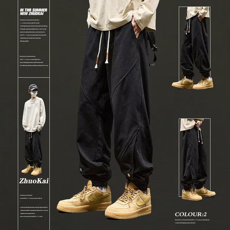 美式纯棉工装裤子男款春秋季伞兵裤束脚休闲裤运动肥佬胖子长裤子