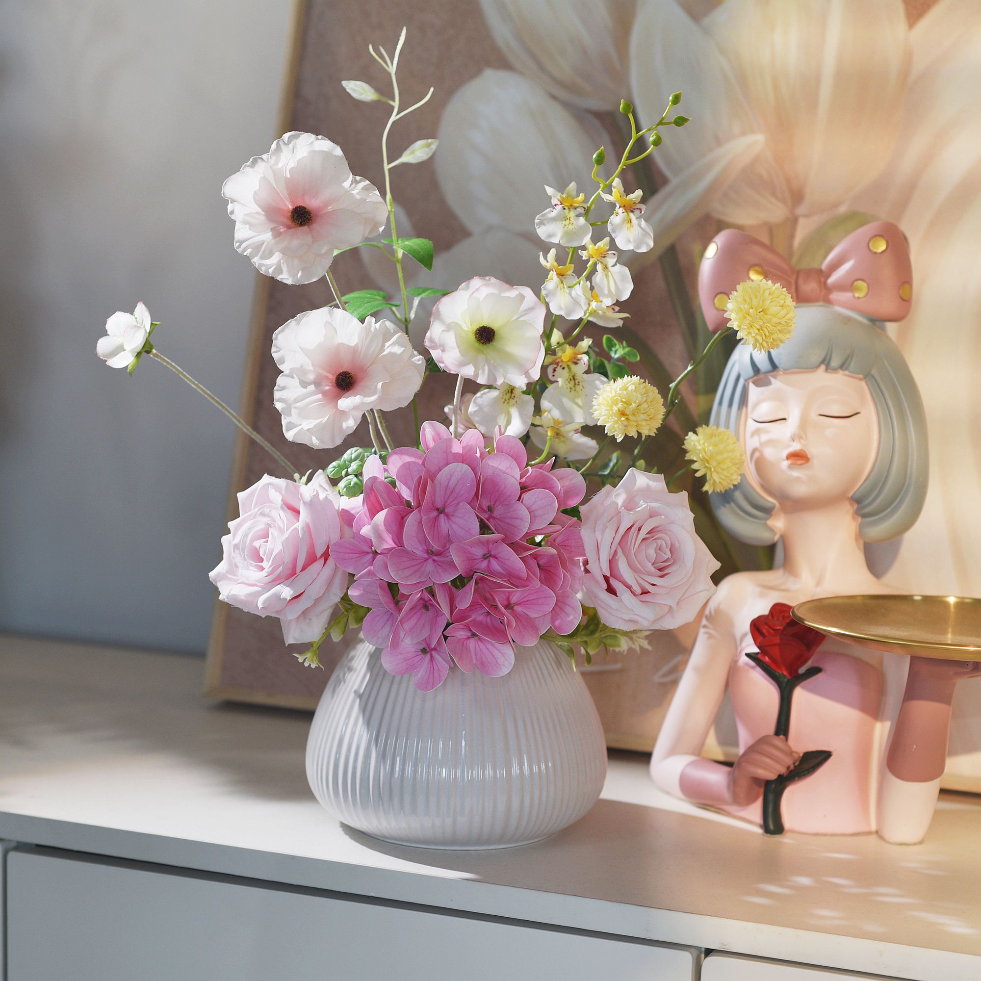 《浅笑安然》仿真花假花摆设客厅餐桌面装饰品轻奢家居插花艺摆件