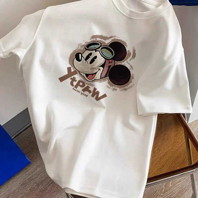 欧货纯棉短袖t恤女中长款