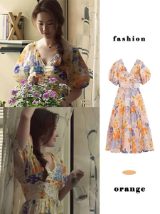 玫瑰的故事黄亦玫刘亦菲同款碎花裙女海边度假连衣裙独特气质长裙