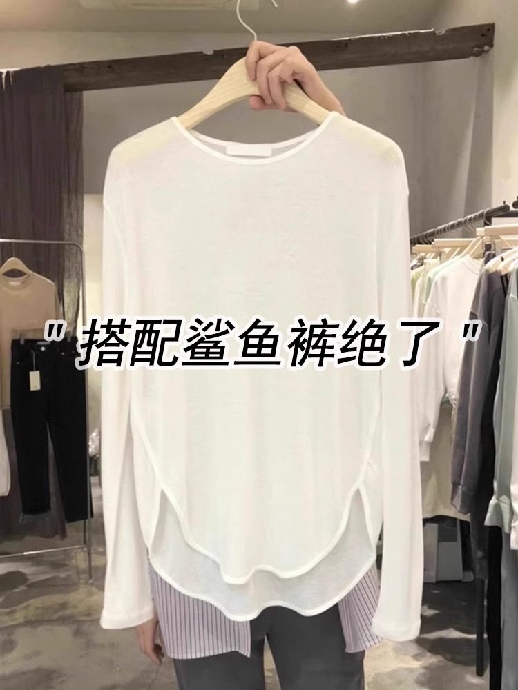 薄款白色长袖防晒t恤女夏中长款图片