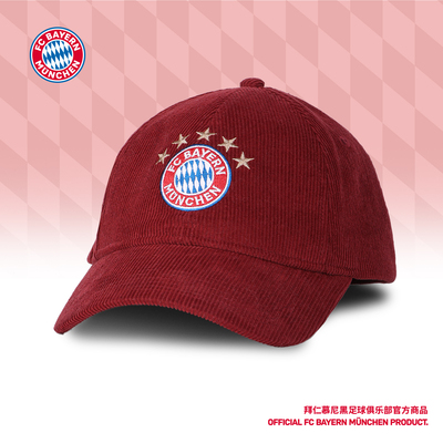拜仁红色队徽棒球帽灯芯绒款