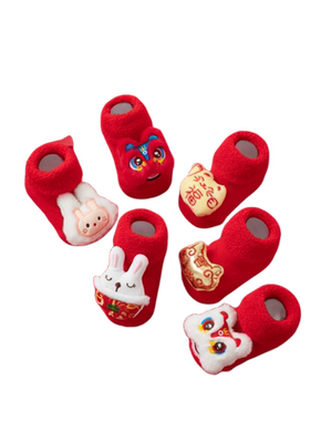 吉咖熊中国风婴儿袜秋冬加厚