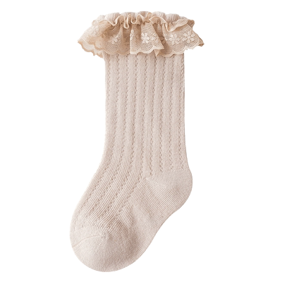 婴儿袜子夏季薄款透气女宝宝夏天蕾丝花边韩版公主袜女童高筒棉袜