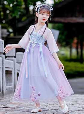 女童汉服连衣裙2021夏装新款儿童公主裙夏款洋气童装裙子古装夏季