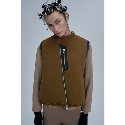 Pointless双面穿斜门襟棉服马甲