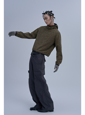 Pointless 24FW 迷彩高领设计师运动帽衫短宽连帽卫衣