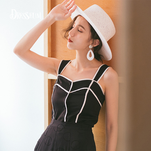 从前从前Dresseum 八零女郎黑白撞色背心上衣女夏复古百搭吊带
