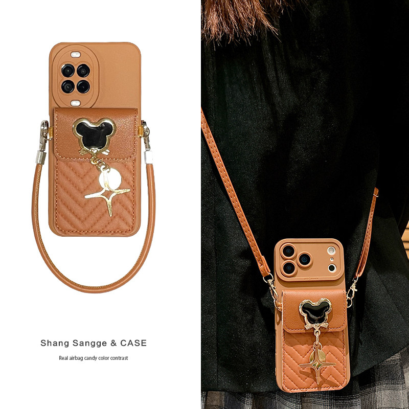 潮流棕色立体皮质卡包适用华为Nova14手机壳nova13Pro斜跨可背nove12背包式11新款10软硅胶9全包8外壳ultra女