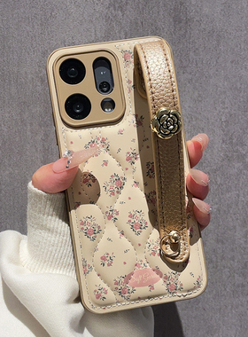 立体波浪山茶花腕带适用OPPOReno14手机壳Reno15新款皮质Reno13斜跨12Pro背带11全包防摔10高级感9小香风女款