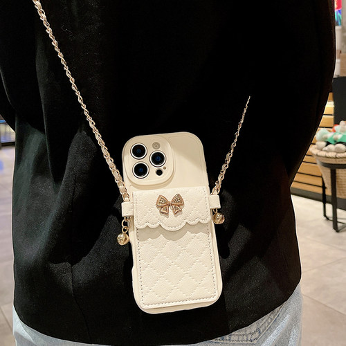 苹果小香风蝴蝶结斜跨手机壳