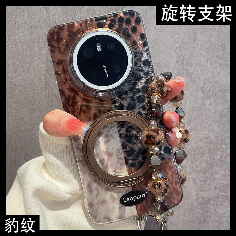 秋冬复古拼接格子豹纹适用华为Mate80手机壳Mate70Pro旋转支架360度70优享版新款mete60保护套防摔Max女小众