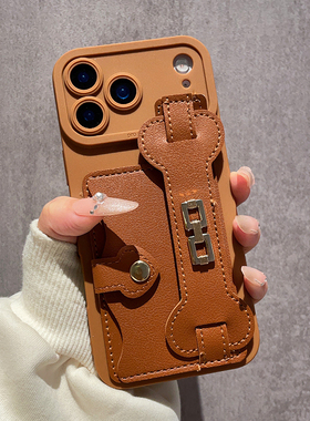 美拉德棕色腕带零钱卡包适用苹果17Promax手机壳iPhone16Pro斜跨IP15背带14高级感13软壳全包12防摔11女款Air