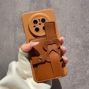 美拉德棕色爱心腕带侧开卡包适用华为Mate80手机壳Mate70Pro斜跨mete60背包式 Air 50保护套40全包防摔Max女款