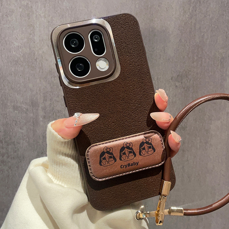 月坑纹深棕色金属圈适用OPPOfindx9手机壳findx8保护套x7Pro卡通皮质支架X6镜头全包X5创意X8S+防摔Ultra女款