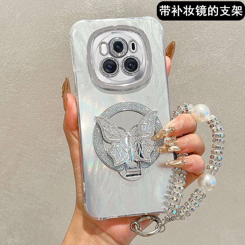 蝴蝶补妆镜支架适用华为荣耀magic8手机壳magic7保护套新款6Pro镜头膜全包Mg5防摔外壳4高级感X60渐变X50女款