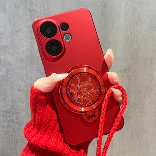 新年款发财旋转支架适用vivoS50手机壳vivoS30中国红S20Pro磨砂s19硬壳S18保护套S17超薄S16外壳S12女Promini