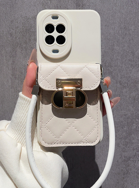 小香风白色菱格卡包适用华为Nova15手机壳Nova14新款纯色nove13Pro软壳全包12斜跨11背包式10高级感9防摔8女