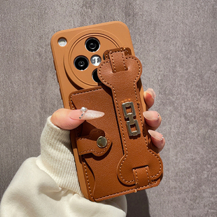 美拉德棕色腕带零钱卡包适用OPPOfindx9手机壳findx8斜跨X7Pro背带X6高级感X8S 软壳全包X5防摔x3外壳ultra女