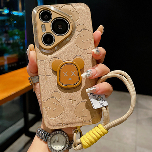 潮牌皮纹暴力熊支架适用于华为P80Pro手机壳P60保护套P50立体P40卡通新款P30镜头全包Pura70防摔外壳P70Ultra