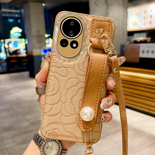 皮质山茶花适用华为nova15手机壳nove14保护套Nove13Pro新款腕带12斜跨背带11镜头全包10防摔9外壳8高级感女