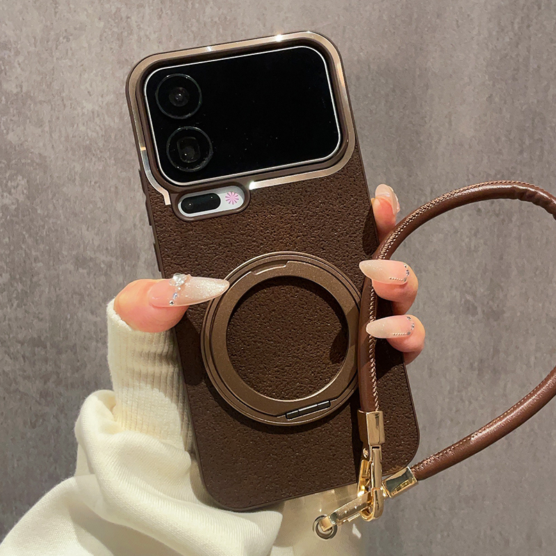 月坑纹皮质深咖色适用小米17Promax手机壳17Pro新款360度旋转金属支架15保护套14复古K90高级感K80全包K70软