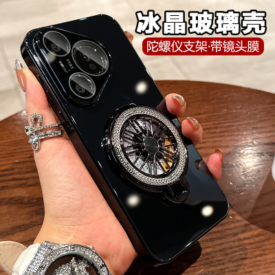 陀螺仪旋转磁吸支架适用于华为P80Pro手机壳Pura70新款钢化玻璃外壳P60全包防摔P70Ultra带镜头膜Por女款简约