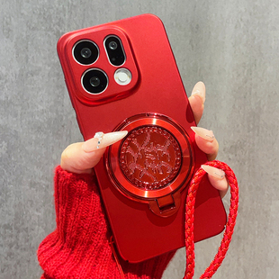 全包防摔X5女款 新年款 发财旋转支架适用OPPOfindx9手机壳OPPOfindx8中国红findx7Pro磨砂硬壳findx6超薄X8s