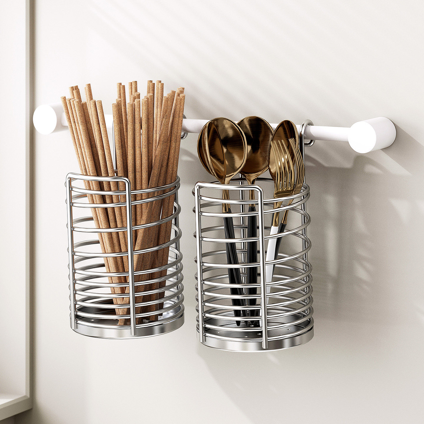 筷子筒置物架壁挂式筷笼沥水收纳架304不锈钢大容量厨房餐具篓
