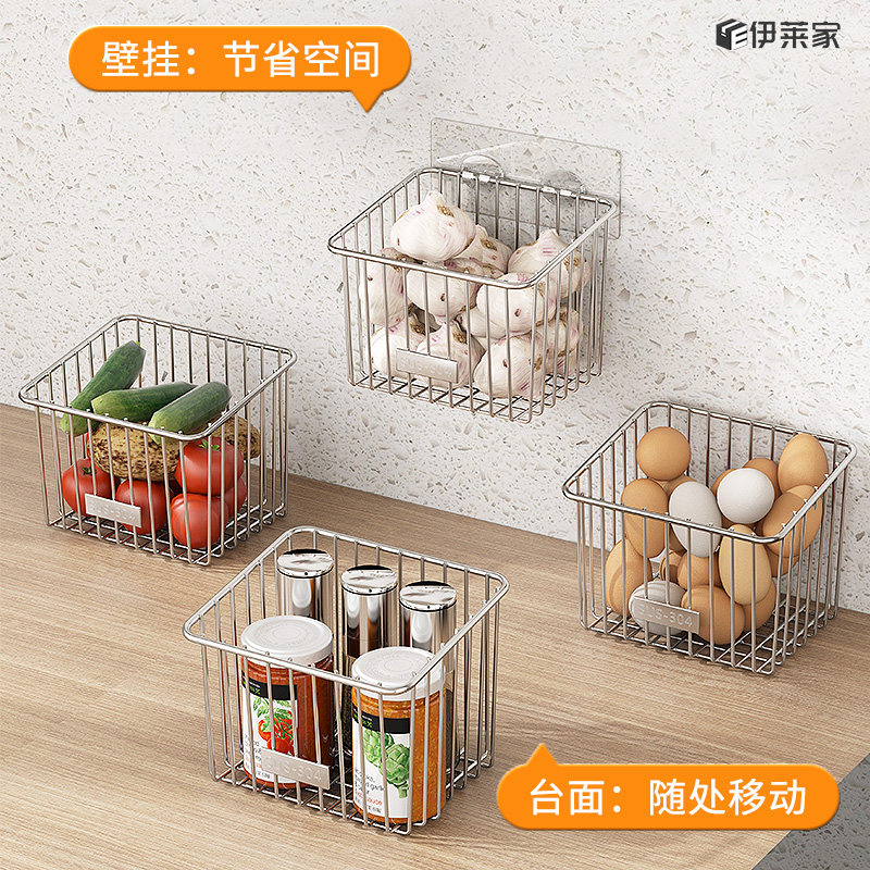 304不锈钢葱姜蒜置物架厨房壁挂式大容量收纳盒大蒜洋葱收纳筐