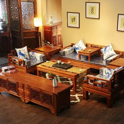 明清家具中式仿古实木花梨木菠萝格宫廷沙发三件套简易现代