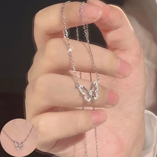 钛钢项链满钻蝴蝶设计感精致女