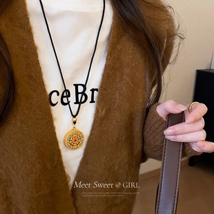 复古中国风钛钢镂空罗盘转运项链女轻奢高级感气质长款 福字毛衣链