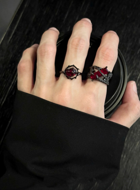 暗黑冷淡风网红男女同款戒指ins小众设计高级调节指环个性食指戒