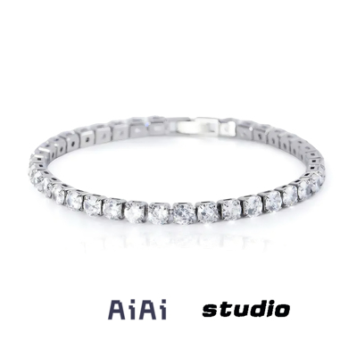 满钻锆石网球钛钢手链男女高级感个性不掉色轻奢简约手饰送女友