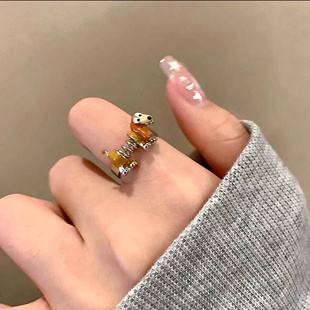 可爱小狗动物造型戒指女时尚 高级感指环小众设计冷淡风食指戒 个性