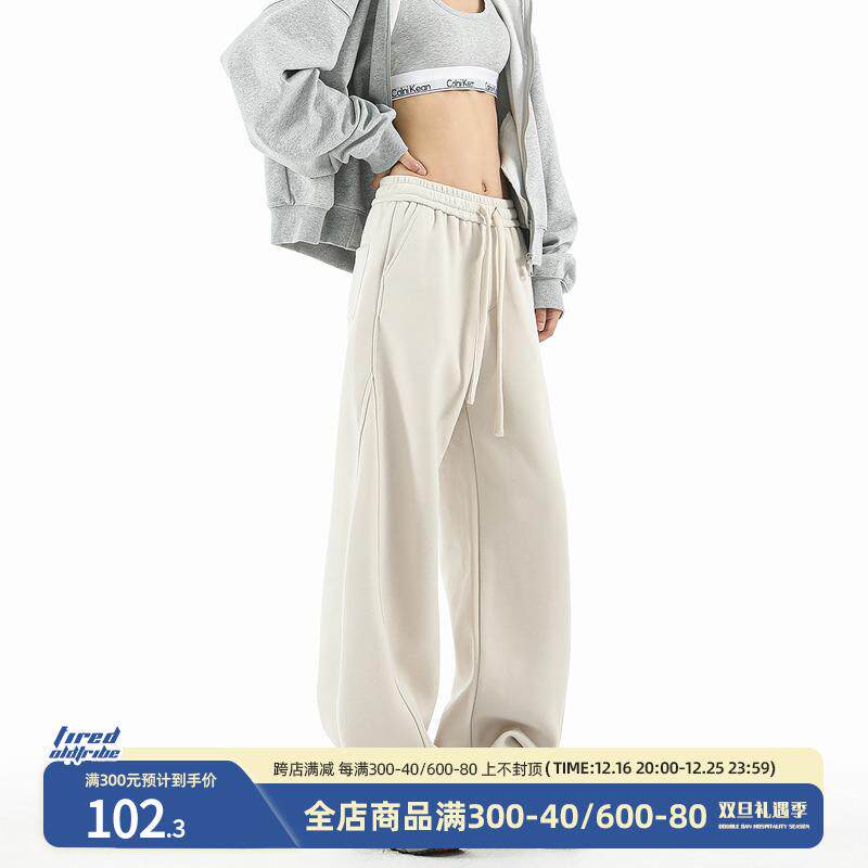 TIRED美式高街宽松运动休闲裤街头直筒垂感cleanfit卫裤男弯刀裤