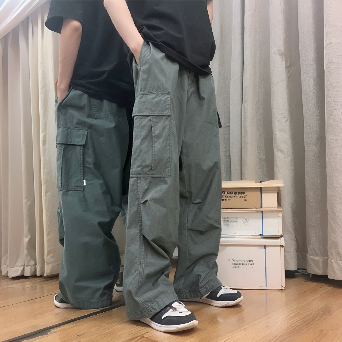 美式复古工装裤男夏季薄款高街痞帅冲锋裤子多口袋伞兵休闲阔腿裤
