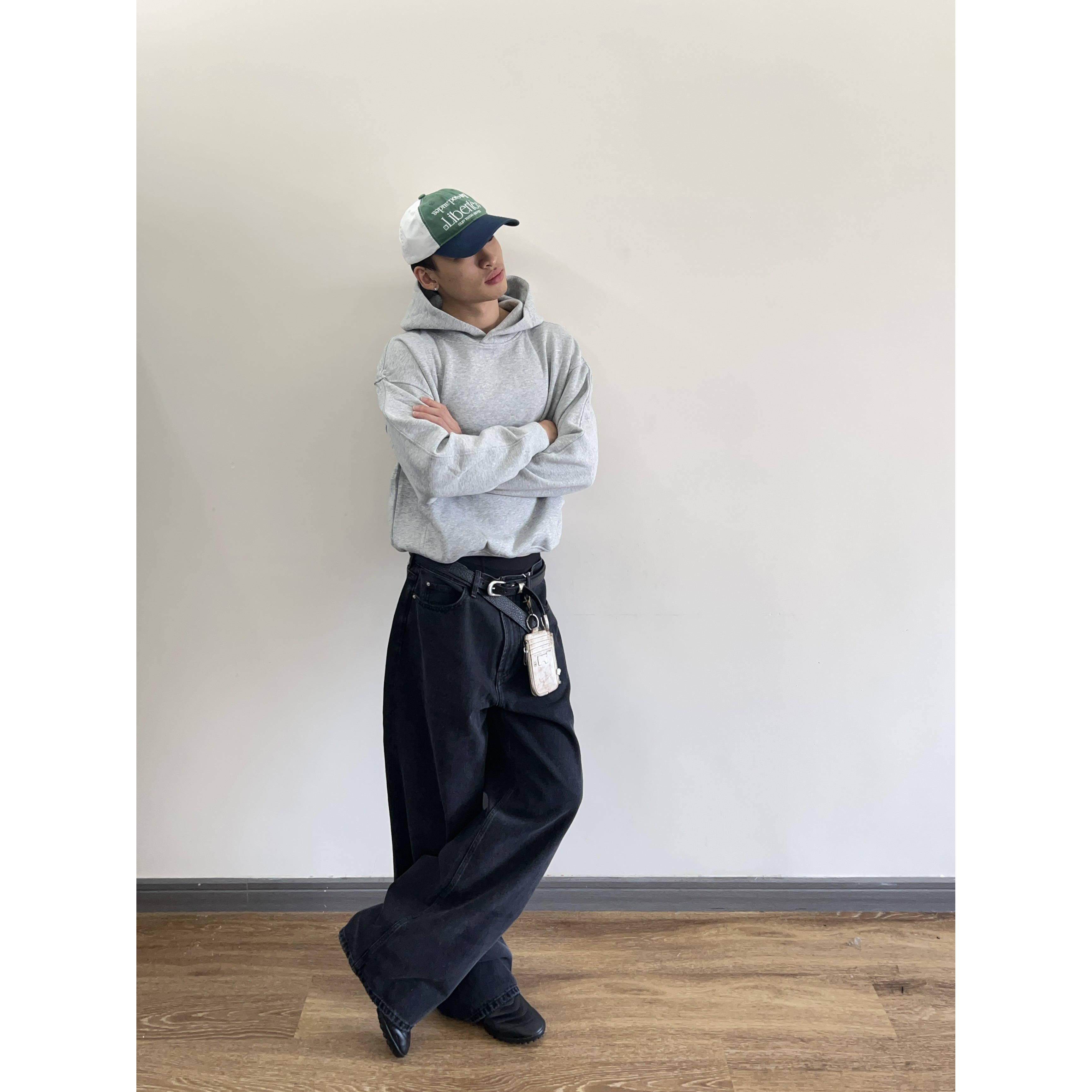OKINE/高克重Boxy基础卫衣抗皱cleanfit短宽版型Hoodie纯色帽衫
